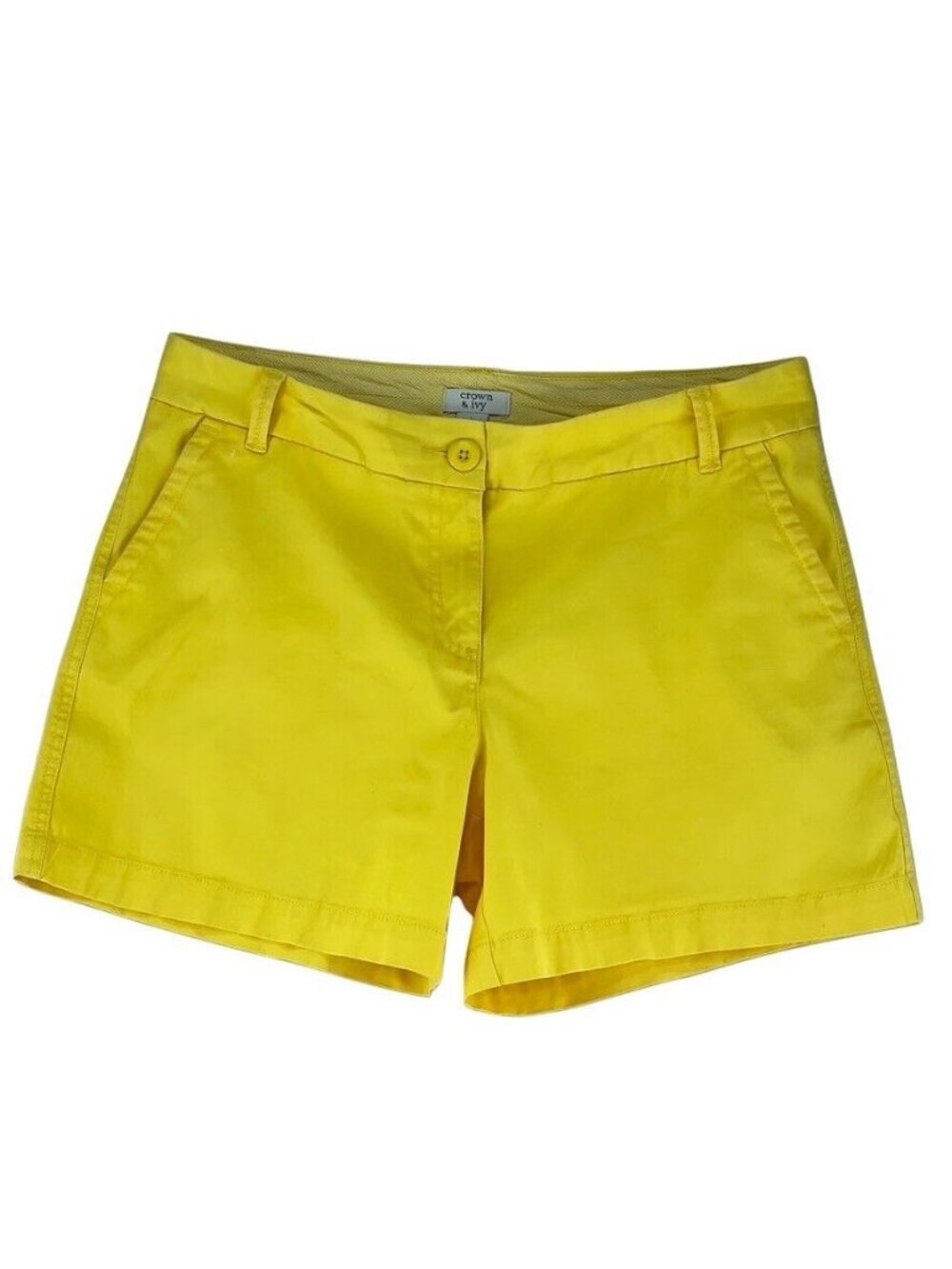 Crown & Ivy Womens Caroline Yellow Shorts Size 6 Cotton Blend